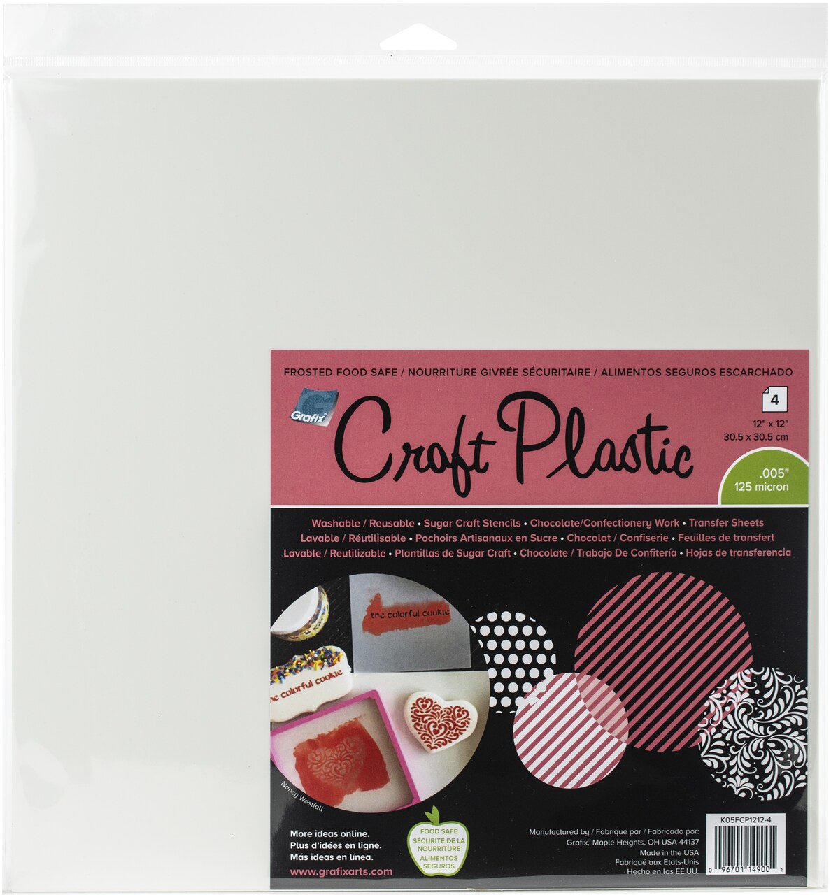 Grafix Foodsafe Craft Plastic Sheets 12"X12" 4/Pkg-Frosted .005